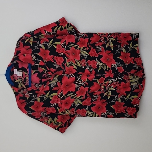 JM Collection Jennifer Moore Red & Black Floral Short Sleeve Blouse Top 16W - Picture 1 of 11